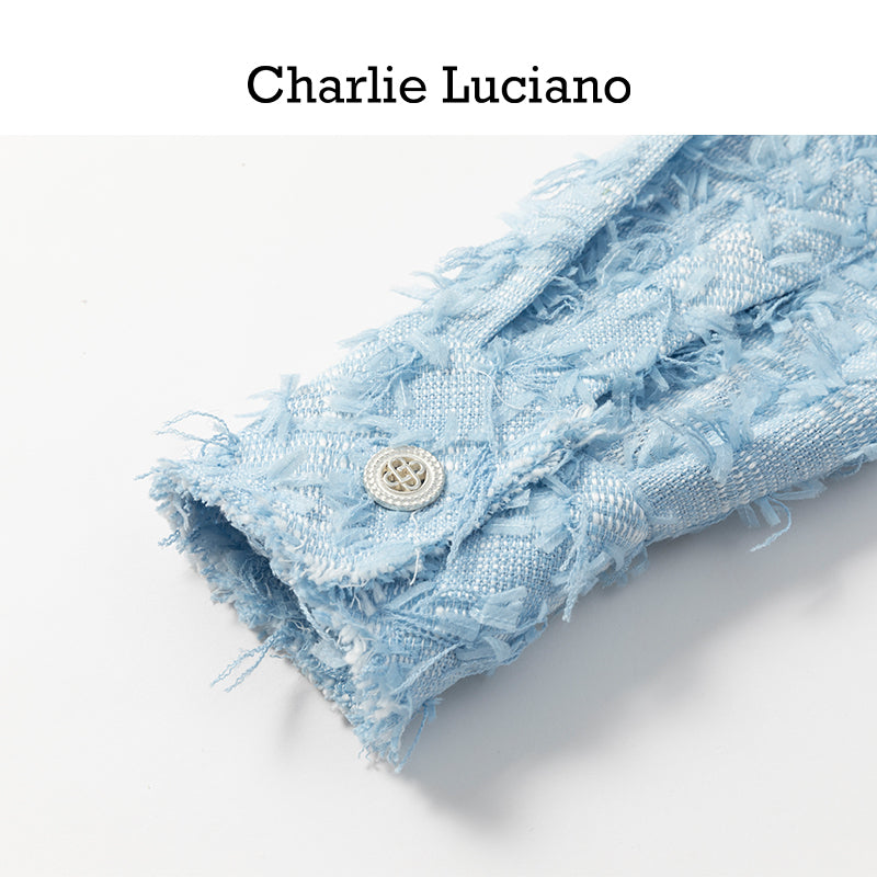 Charlie Luciano blue distressed style shirt cl jacket trendy brand top