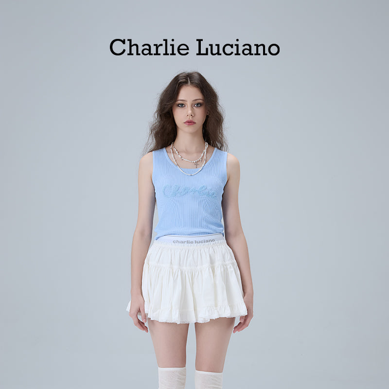 Charlie Luciano high waisted midi skirt slim fit and slimming, fluffy skirt