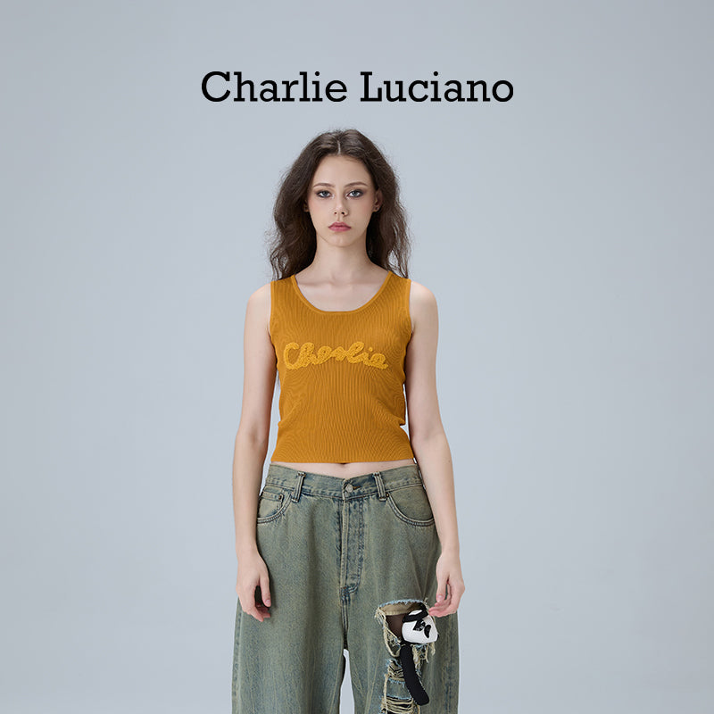 Charlie Luciano Jacquard Knitted Logo Sleeveless Tank Top