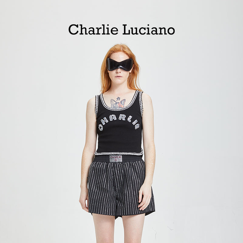 Charlie Luciano's new sleeveless interior comfortable sports logo printed vest for women's spring and summer outerwear