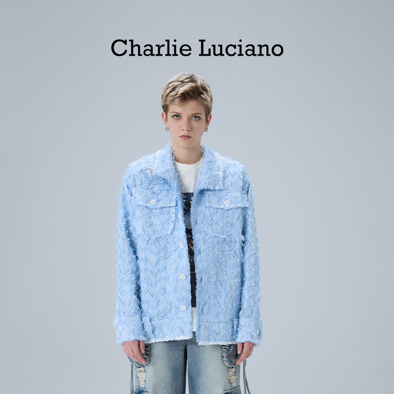 Charlie Luciano blue distressed style shirt cl jacket trendy brand top