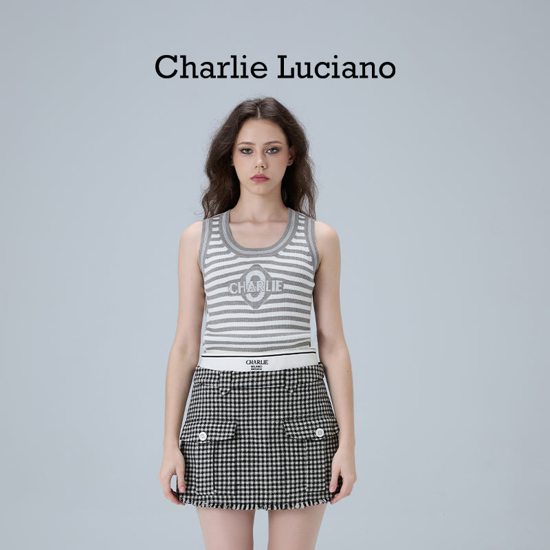 Charlie Luciano striped jacquard knitted sleeveless vest, summer new trendy brand top for women