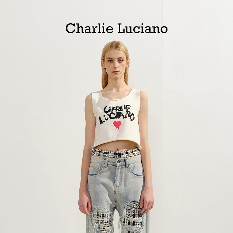Charlie Luciano sleeveless vest women's graffiti love short bottom top