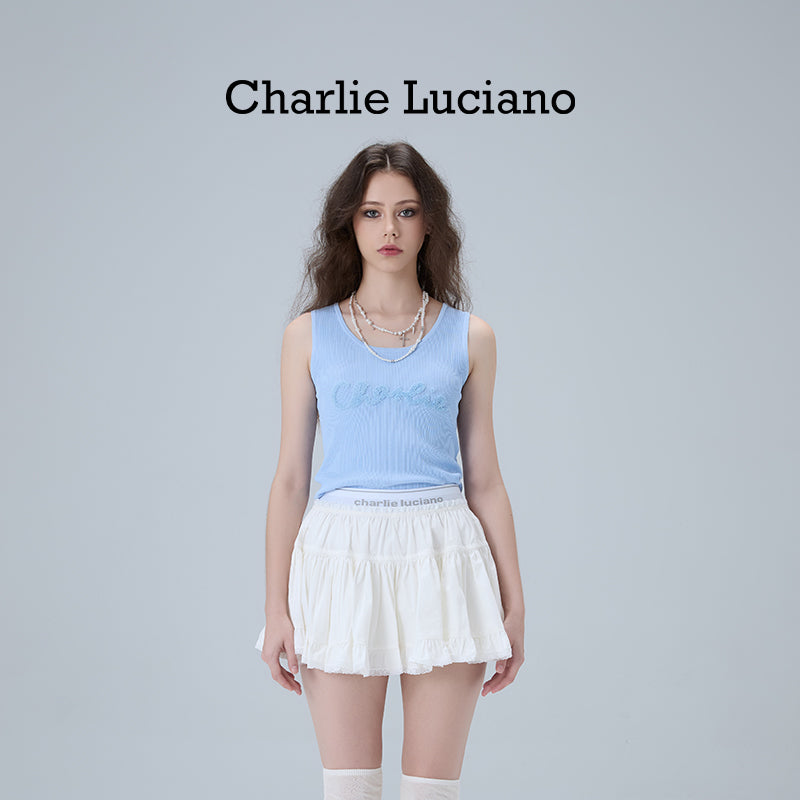 Charlie Luciano Jacquard Knitted Logo Sleeveless Tank Top