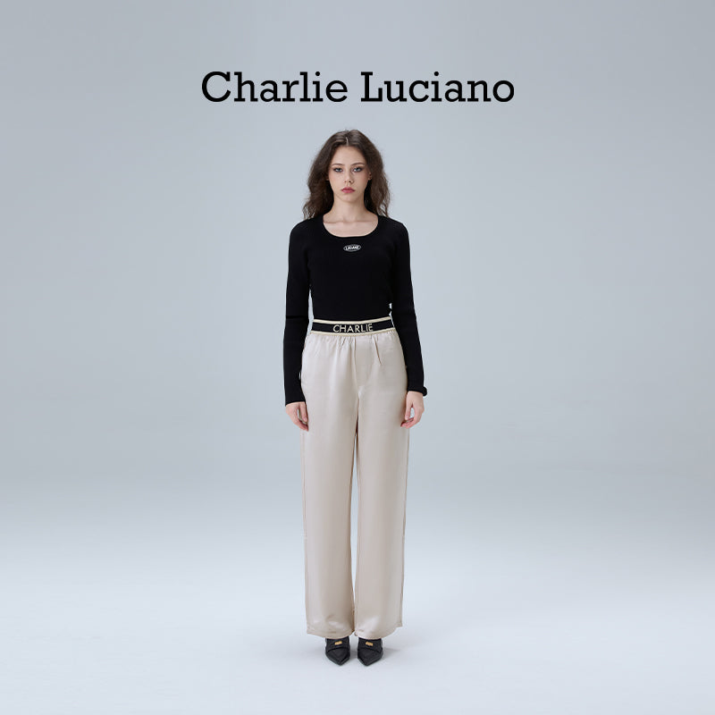 Charlie Luciano acetate casual pants with wide legs for slimming women's high waisted straight leg pants