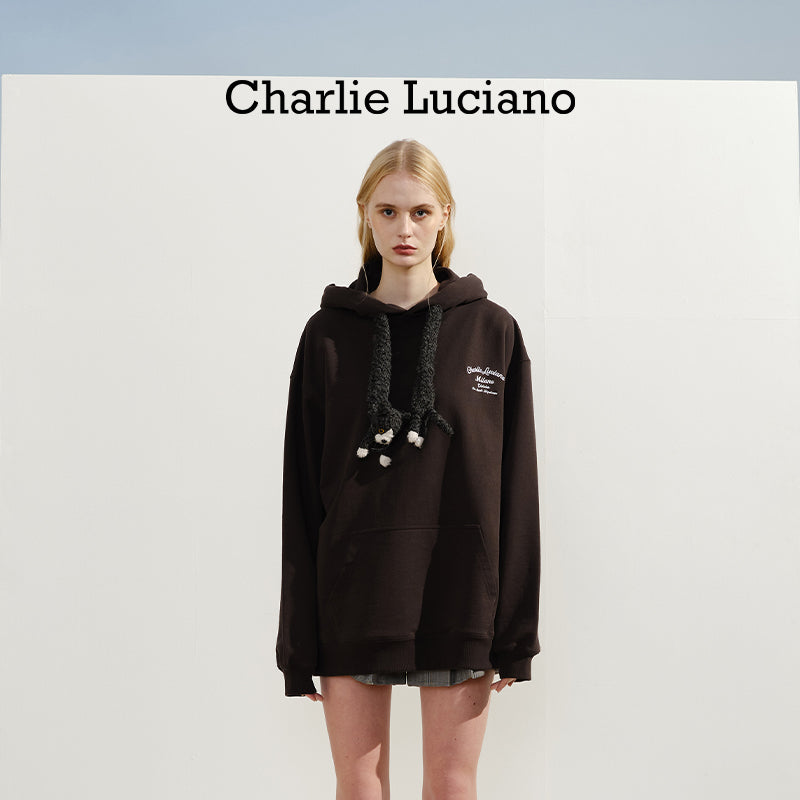 Charlie Luciano Hoodie 2025 Spring Cat Drawstring Hoodie Trendy
