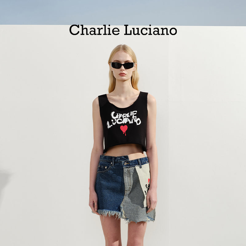 Charlie Luciano sleeveless vest women's graffiti love short bottom top