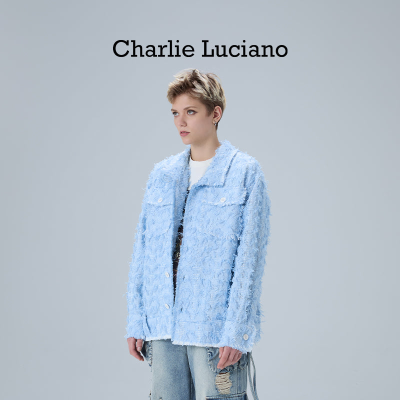 Charlie Luciano blue distressed style shirt cl jacket trendy brand top
