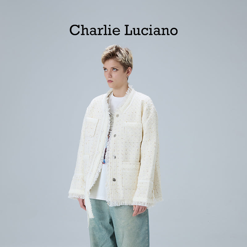 Charlie Luciano jacket 2025 trendy brand woven short white jacket for women