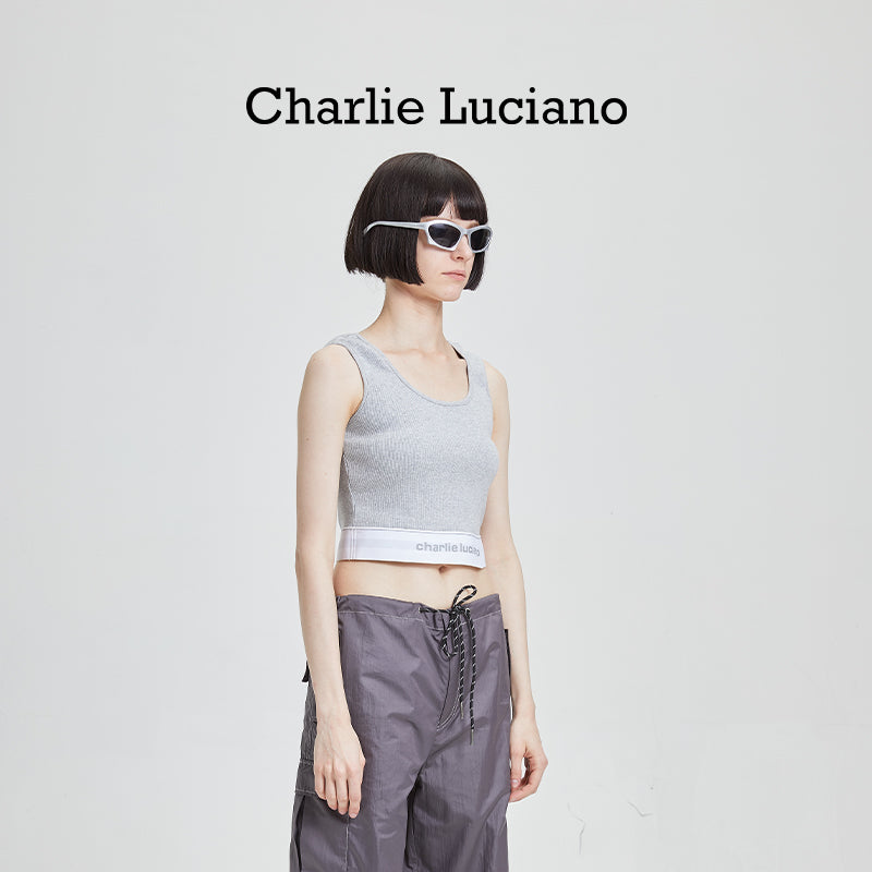 Charlie Luciano striped jacquard knitted sleeveless vest, summer new fashion top for women