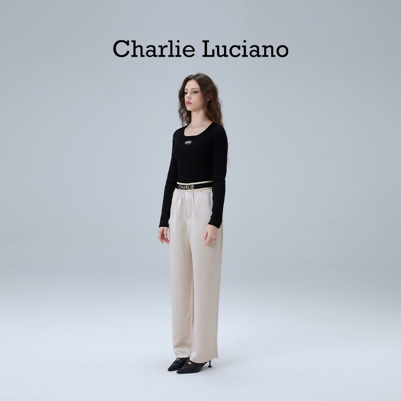 Charlie Luciano acetate casual pants with wide legs for slimming women's high waisted straight leg pants