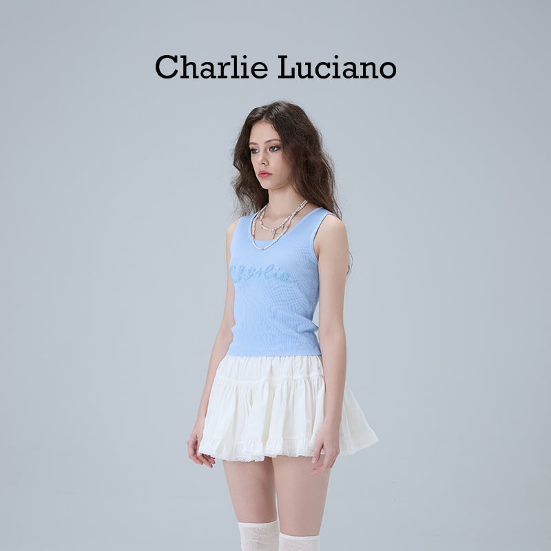Charlie Luciano high waisted midi skirt slim fit and slimming, fluffy skirt