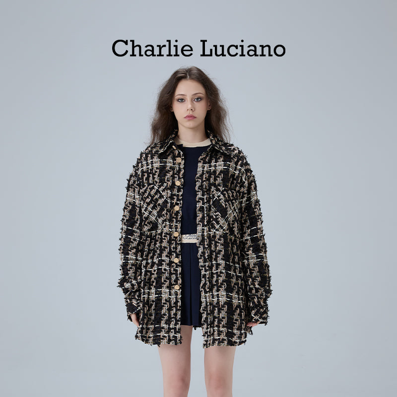 Charlie Luciano Shirt 2025 Spring and Autumn Couple's Vintage Trendy Brand CL Coat Black Gold