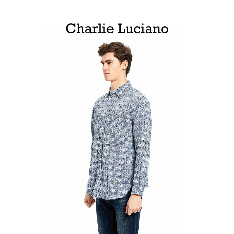Charlie Luciano Trendy Brand Shirt 2025 Spring and Autumn New Coat Couple's Purple White
