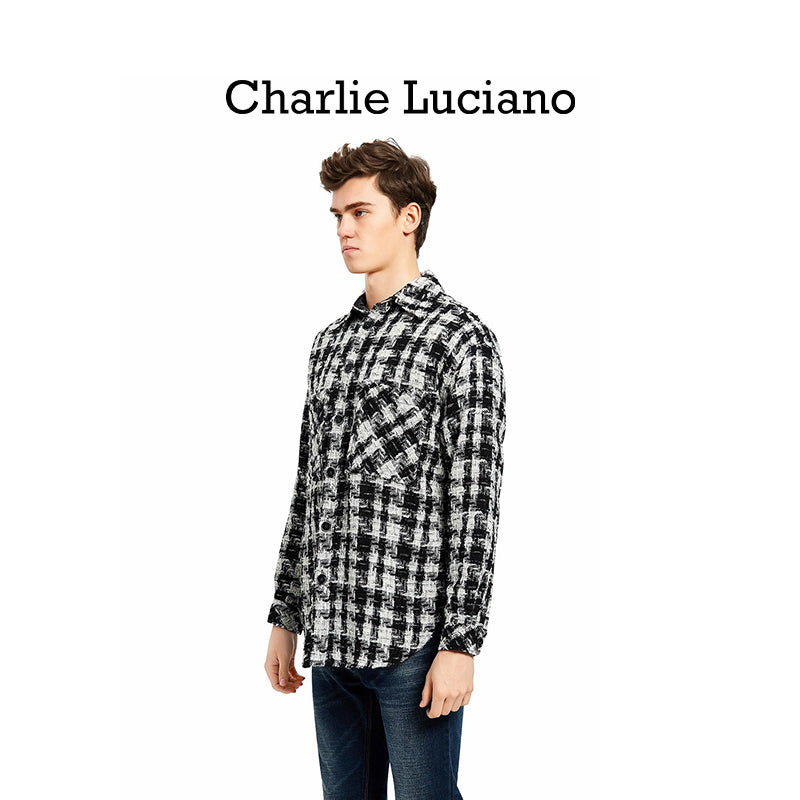 Charlie Luciano black and white small fragrance jacket, same trendy brand men's and women's shirt