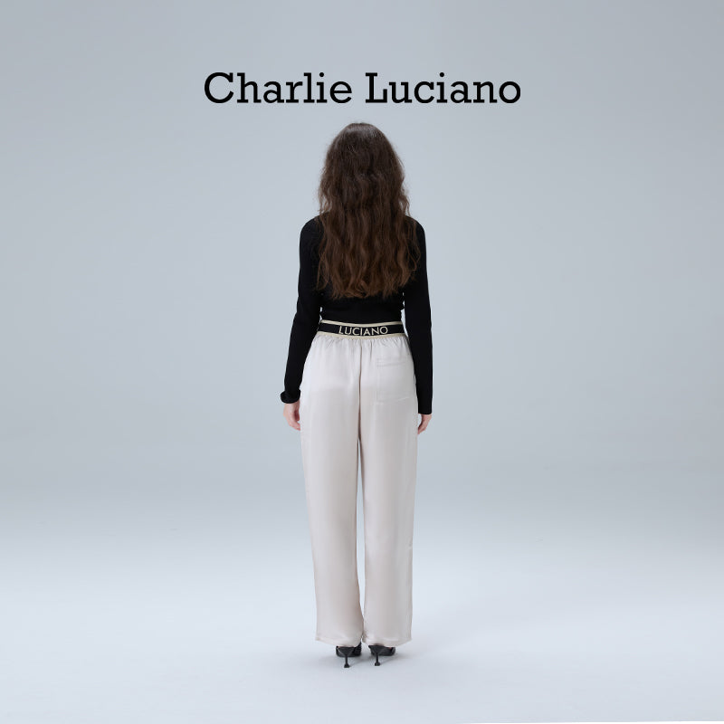 Charlie Luciano acetate casual pants with wide legs for slimming women's high waisted straight leg pants