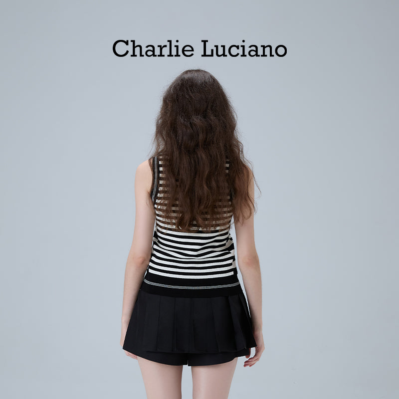 Charlie Luciano striped jacquard knitted sleeveless vest, summer new trendy brand top for women