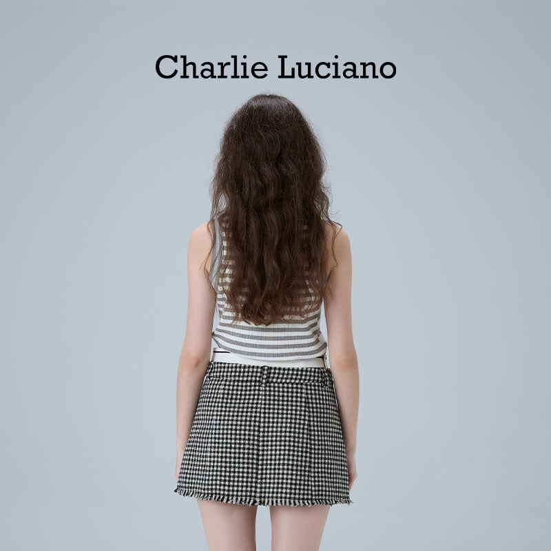 Charlie Luciano striped jacquard knitted sleeveless vest, summer new trendy brand top for women
