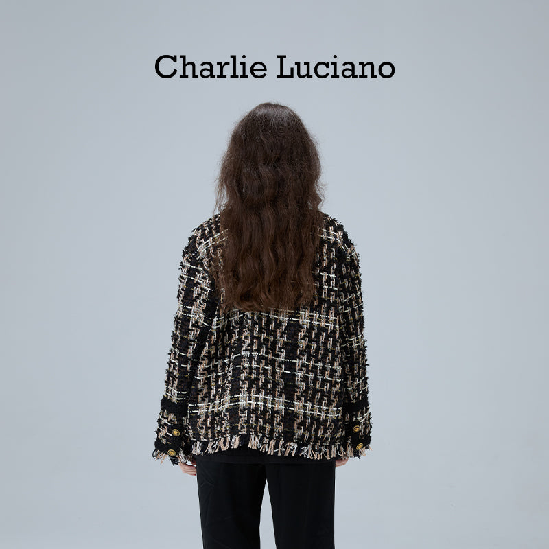 Charlie Luciano jacket retro fringe plaid couple jacket short top trendy
