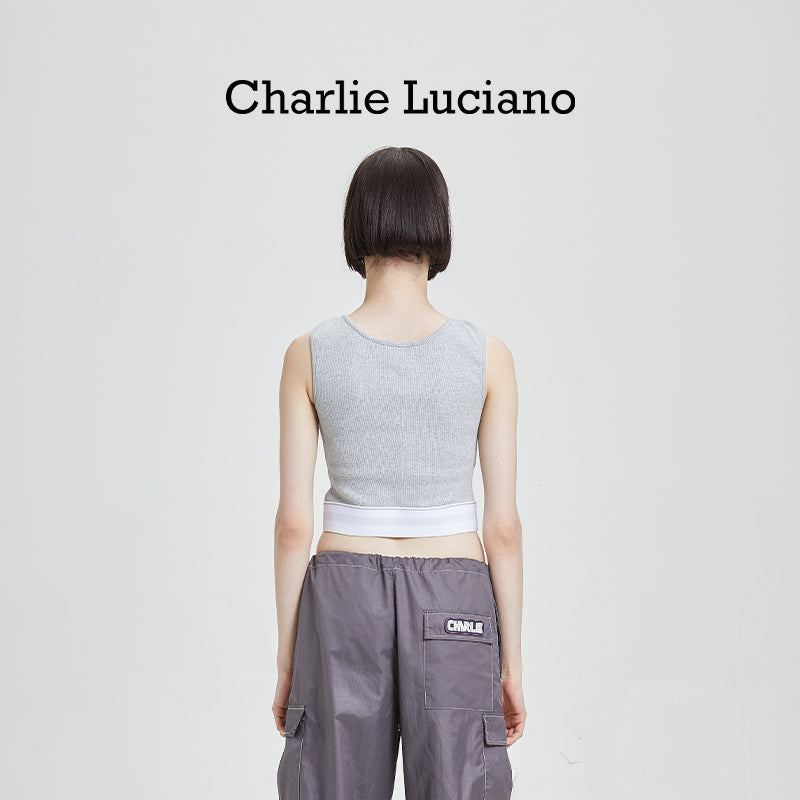 Charlie Luciano striped jacquard knitted sleeveless vest, summer new fashion top for women